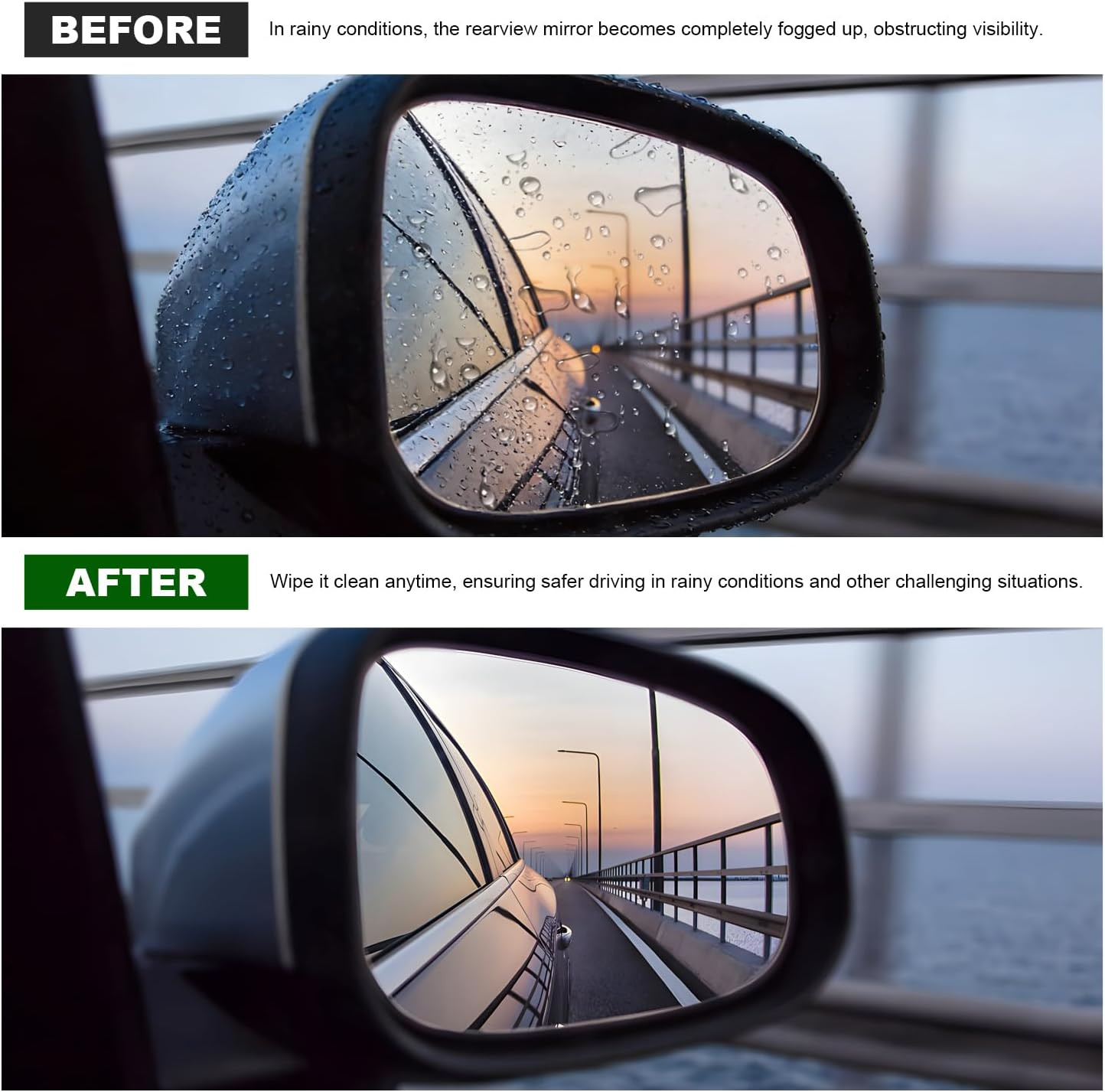 Car Rearview Mirror Wiper, Portable Side Mirror Squeegee Water Cleaner with Retr