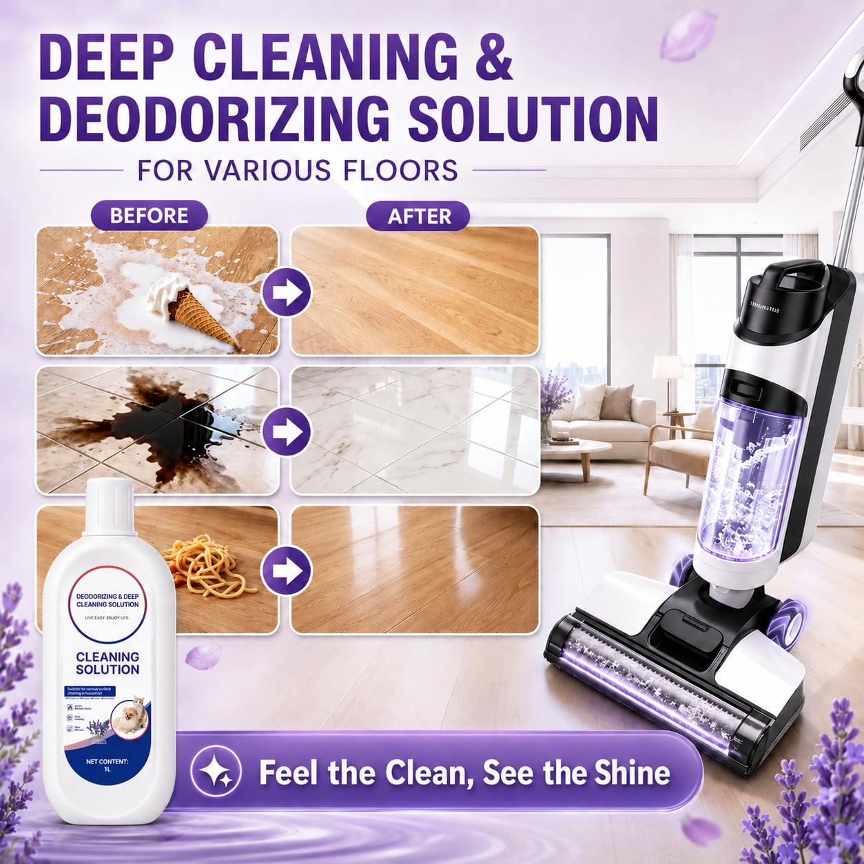2 Pack Floor Cleaner Solution with Tineco Cleaning Solution Refill, Lavender-…