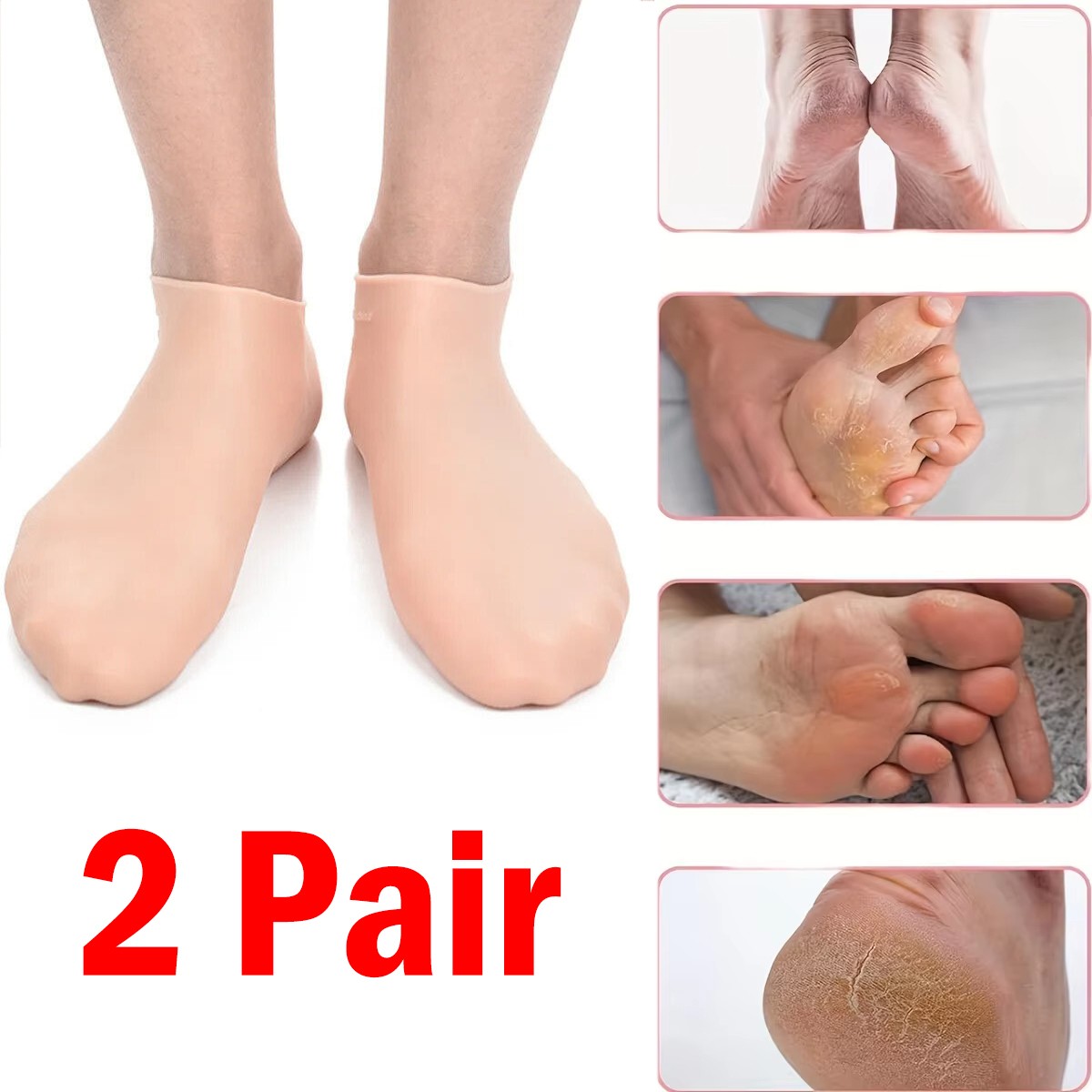 2 Pair Full Length Silicone Gel Moisturizing Socks Foot Care Protector Free Ship
