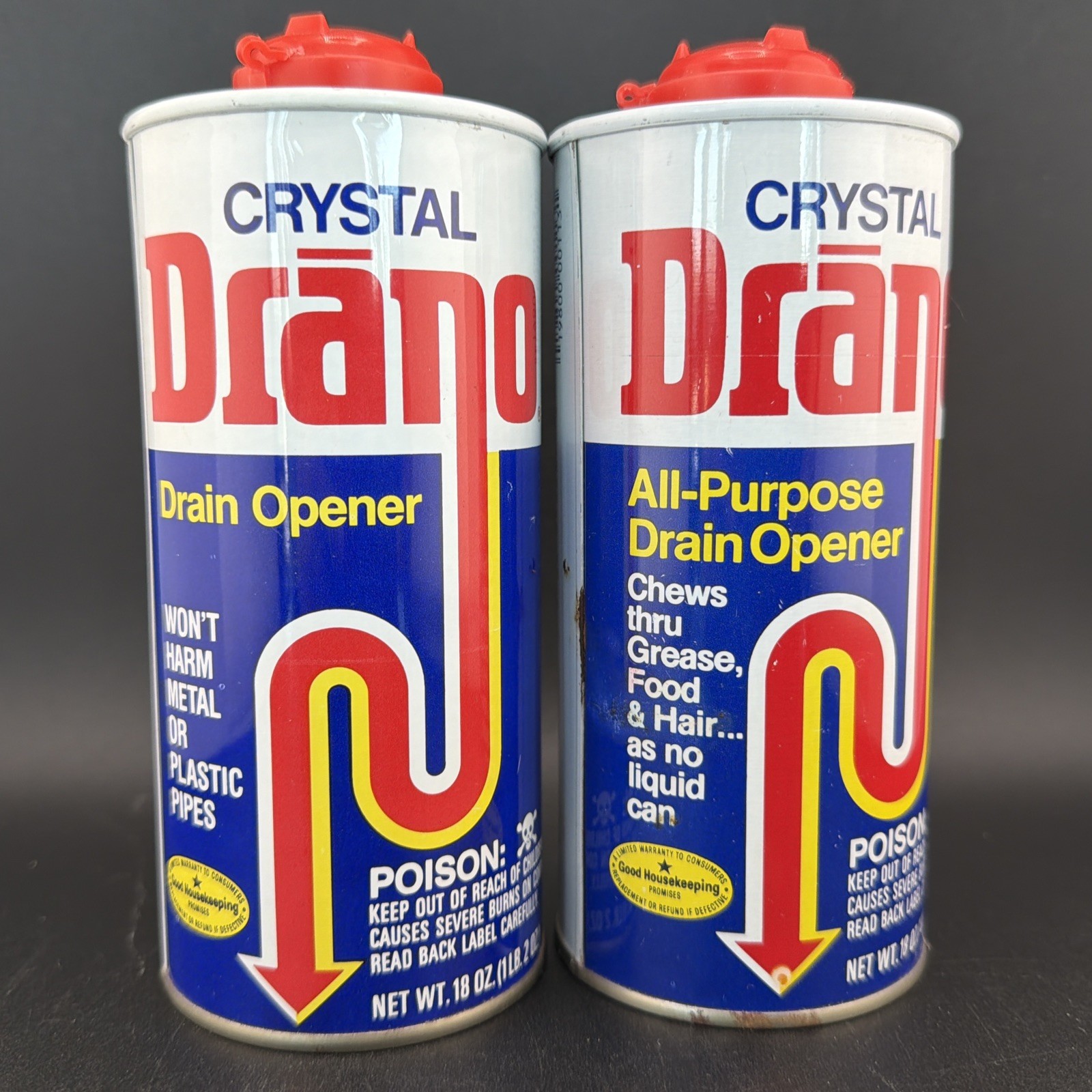 Discontinued Drano CRYSTAL Drain Opener 18 oz Can Clog Remover 1 New & 1 Partial