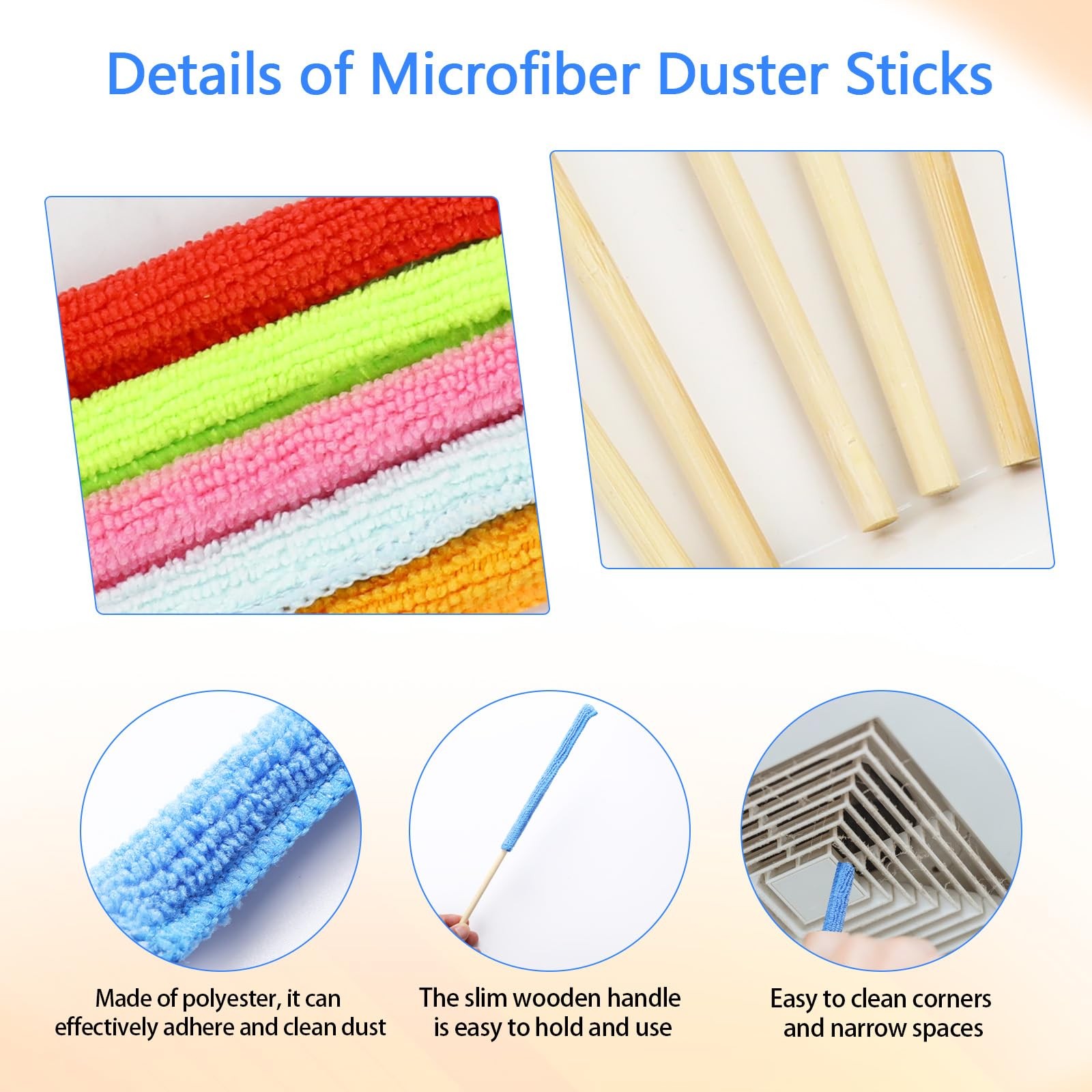 12 Pcs Microfiber Detail Duster Sticks Fan Cleaning Brush Crevice Cleaning To…