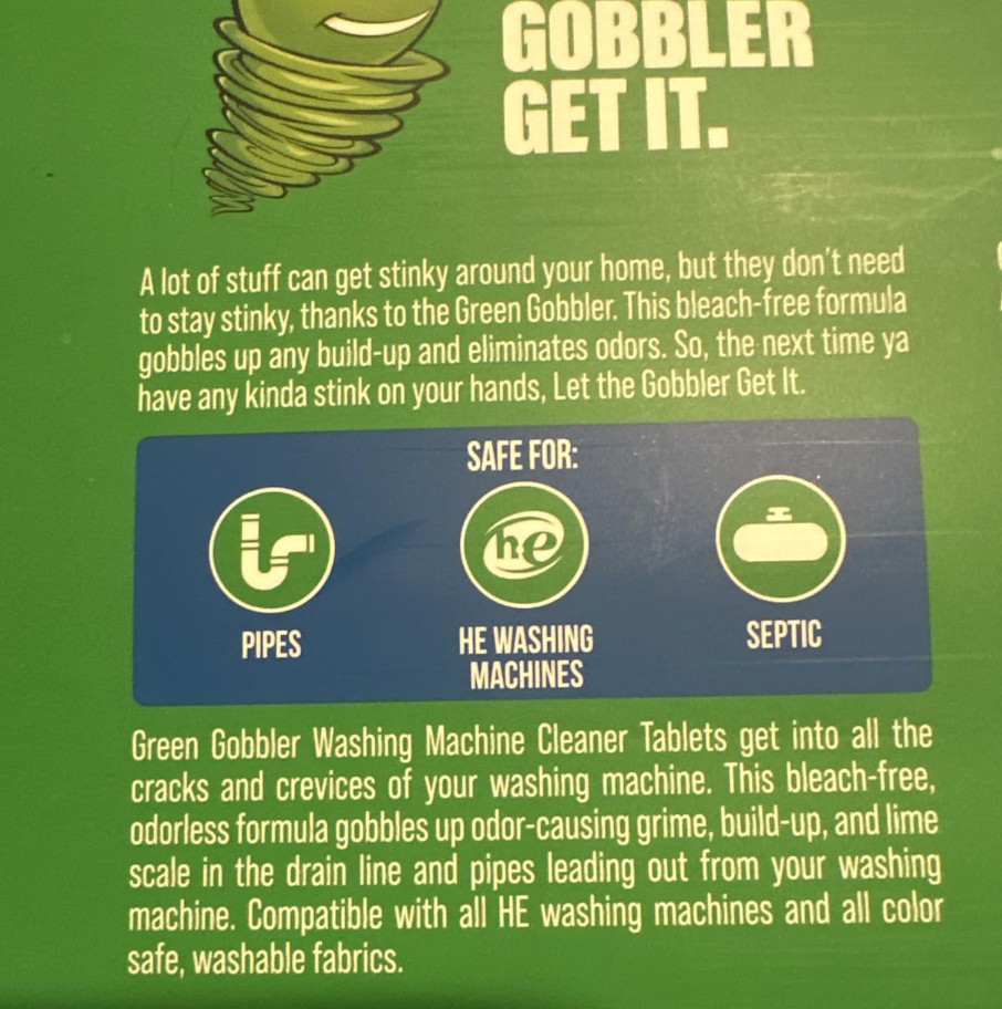 Green Gobbler Washing Machine Cleaner and Pipe Clean Eco Safe NO Bleach 28 count