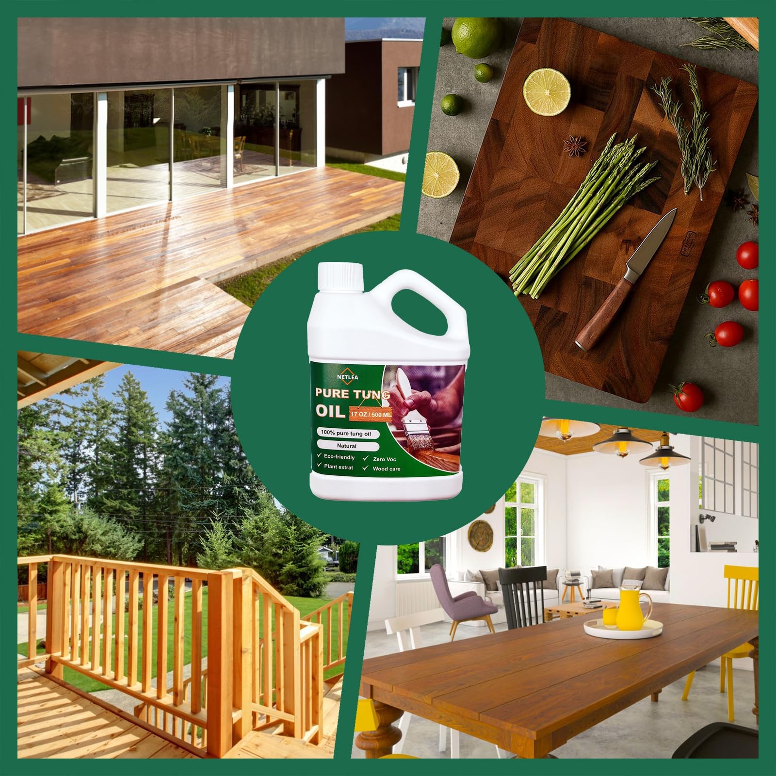 17oz Pure Tung Oil Wood Finishing Food Safety Furniture Countertop 100% Pure