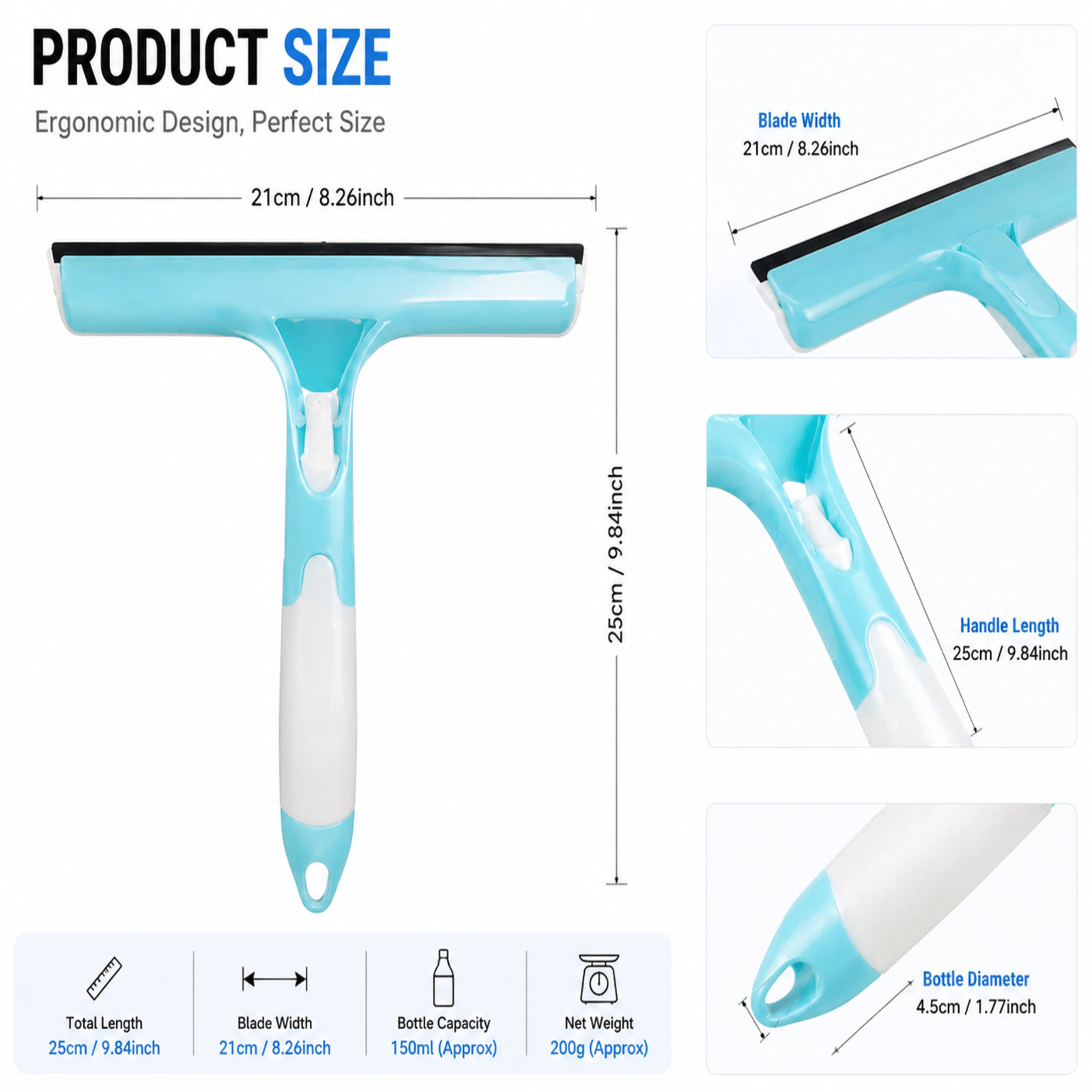Multi-Function Window Cleaner Spray Squeegee Tool 2-in-1 Glass Wiper Streak-Free