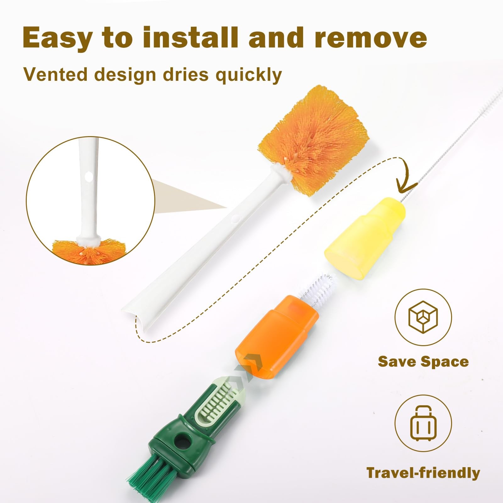 5 Pack Bottle Brush Set, 5 in 1 Long Handle Water Bottle Cleaning Brush, 3 St…