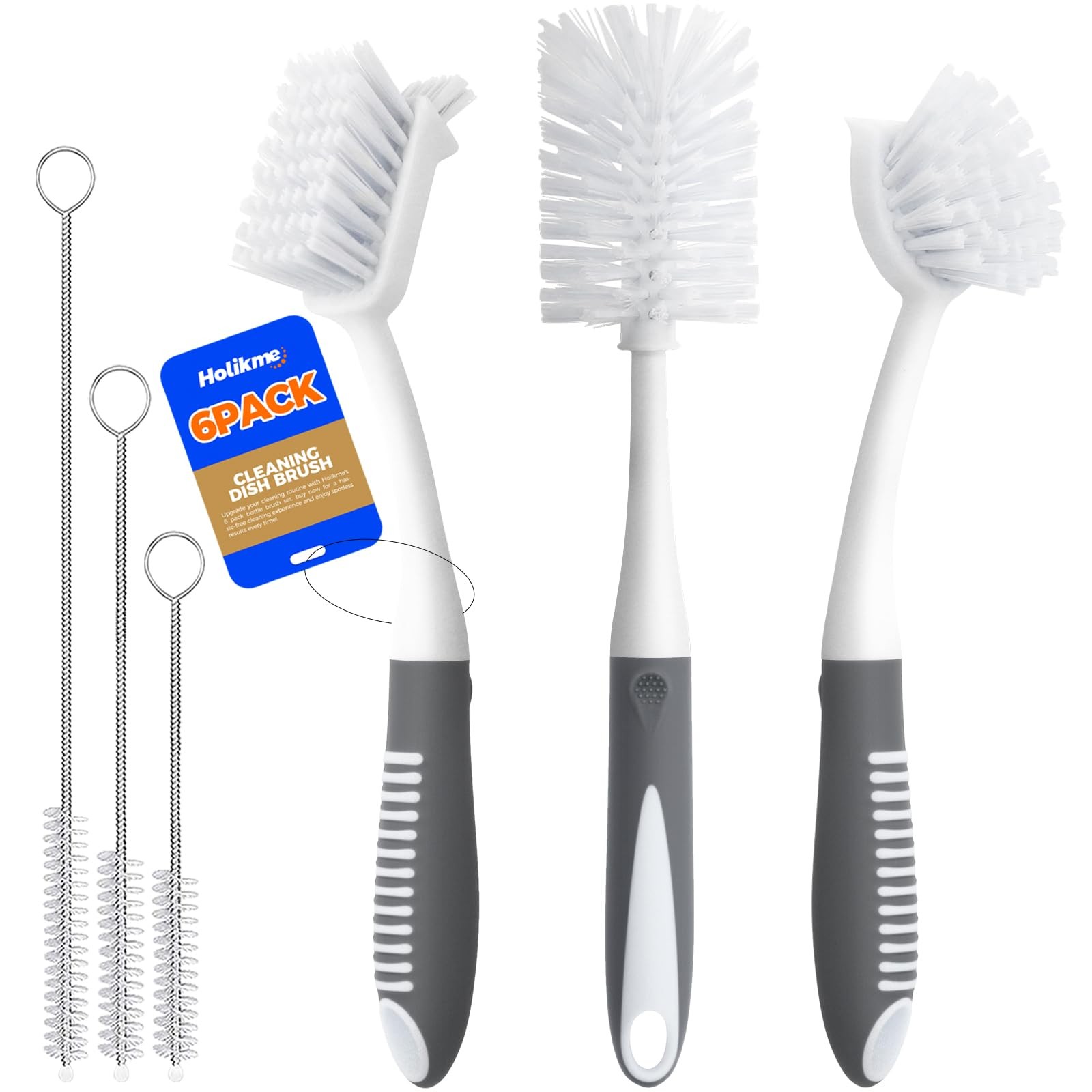 6 Pack Dish Brush Set with Bottle Brush, Dish Scrub Brush, Pan Brush and 3 St…
