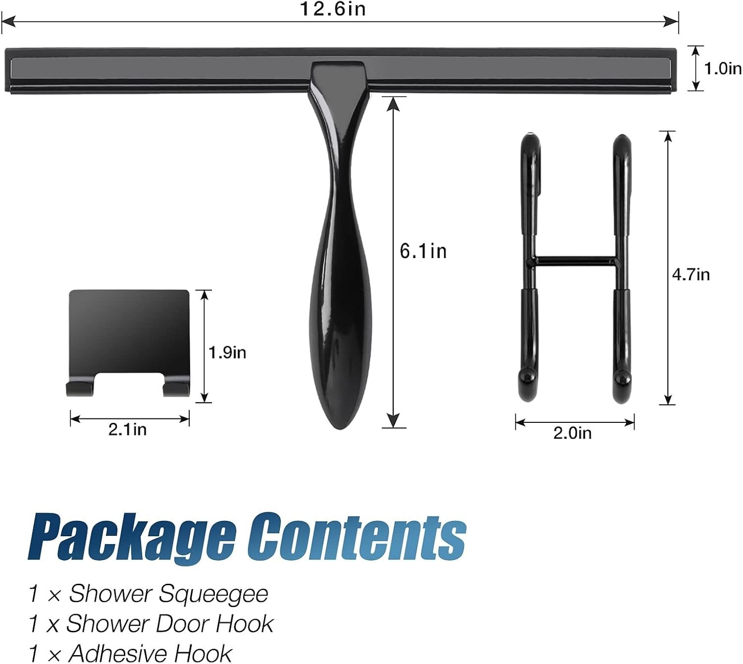 12-Inch Black Shower Squeegee Set with Hook – Streak-Free Cleaning Solution