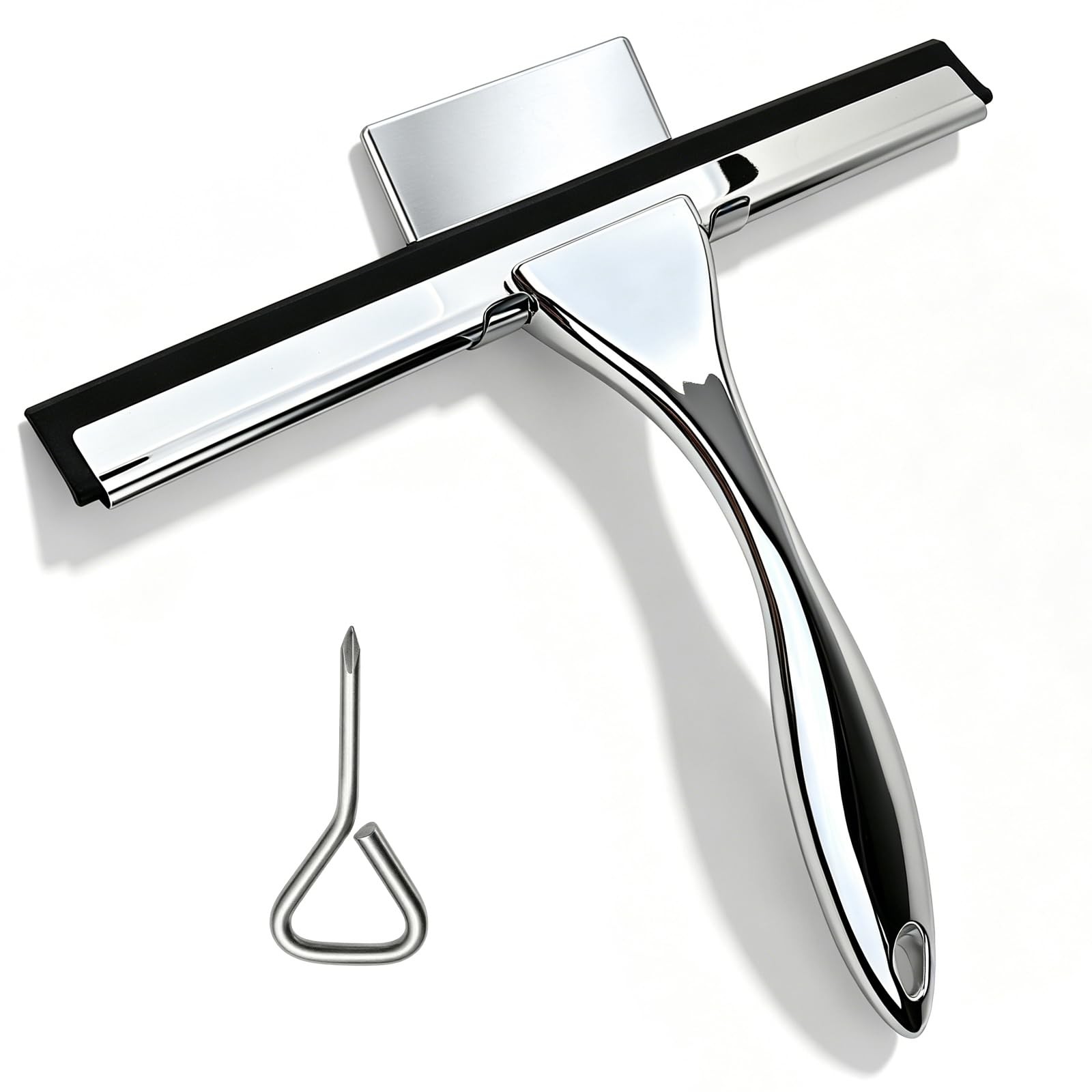 All-Purpose Stainless Steel Squeegee, 10 Inch Silver Shower Squeegee with 1 A…