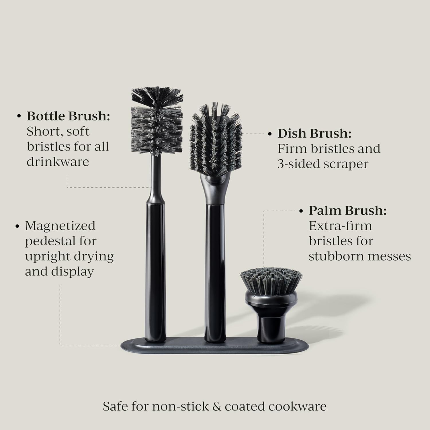 Curio Home Goods Ionic Brush Set, Magnetized to Stand Upright, Stainless Steel w