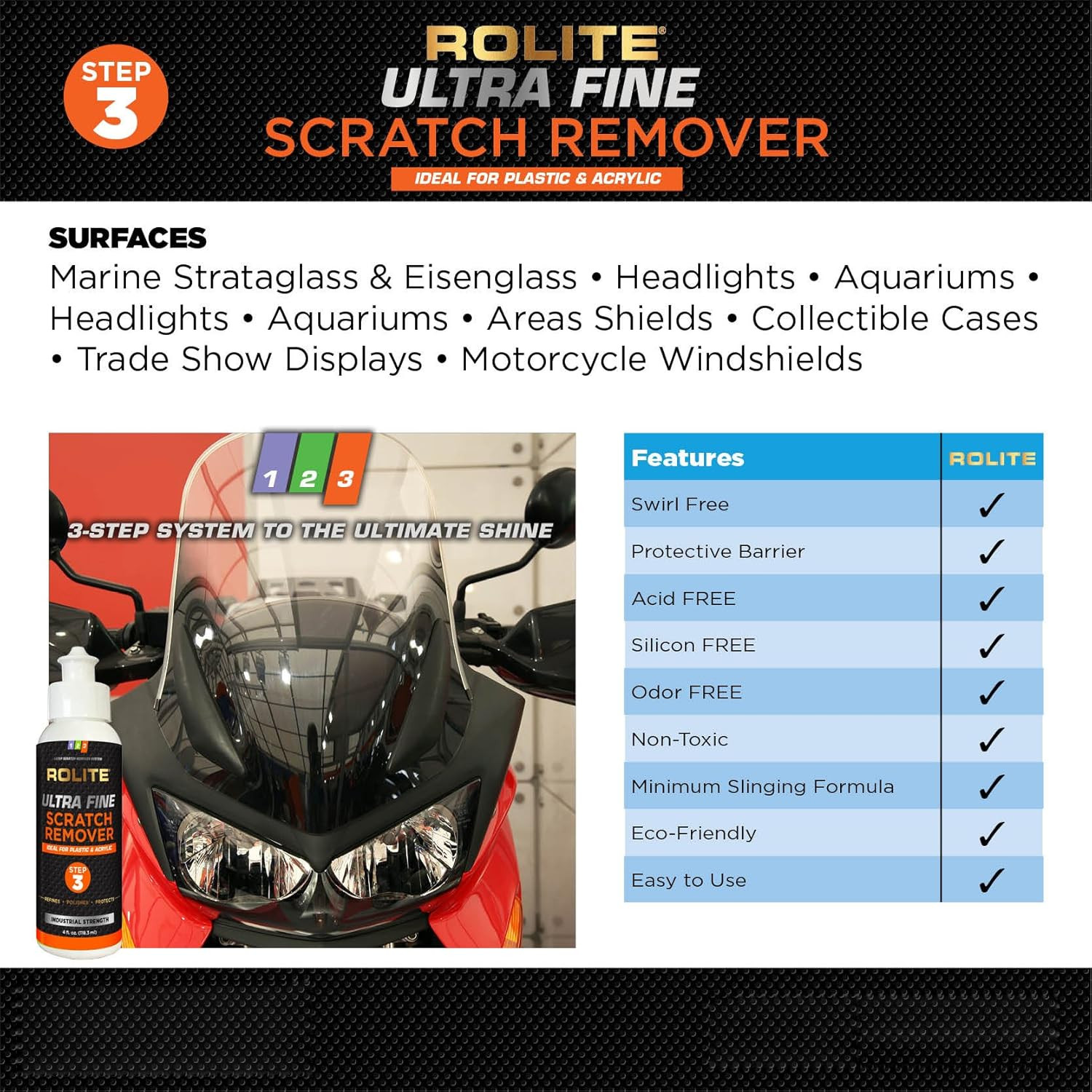 Ultra Fine Scratch Remover for Plastic & Acrylic Surfaces Including Marine Strat