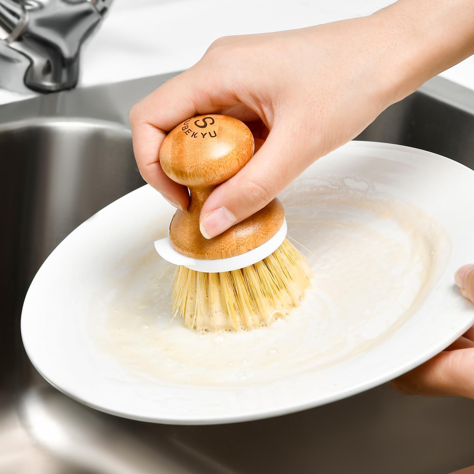Bamboo Dish Brush Kitchen Dish Scrubber Brush Natural Wooden Dishwashing Brush F
