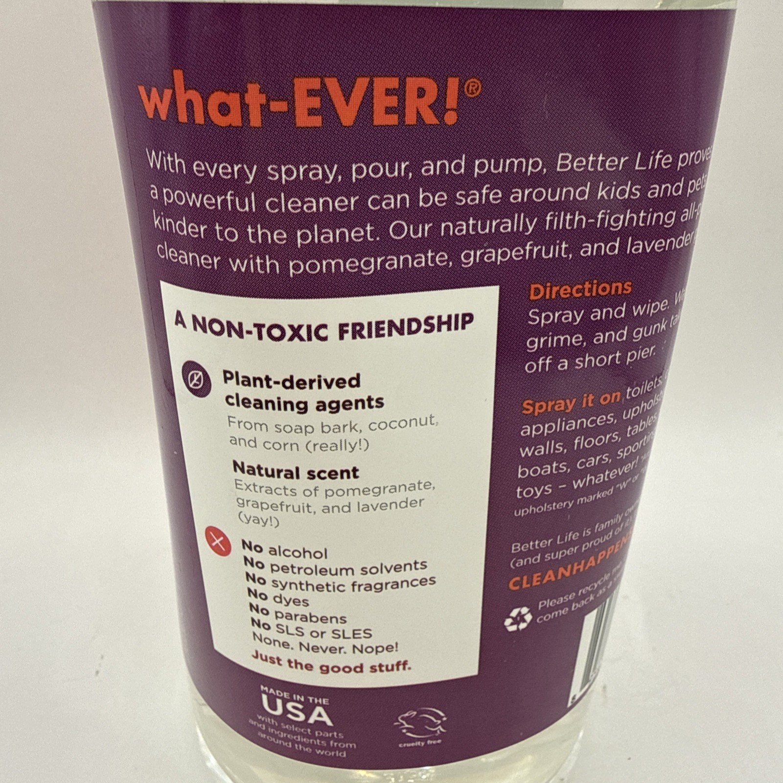 Better Life All-Purpose Plant Based Cleaner Natural Pomegranate Scented 32 oz.