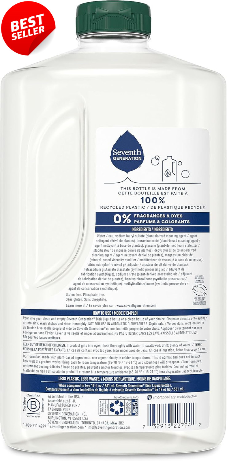 Dish Liquid Soap Refill Free & Clear 50oz Sensitive Skin Dish Soap 3 Pack US