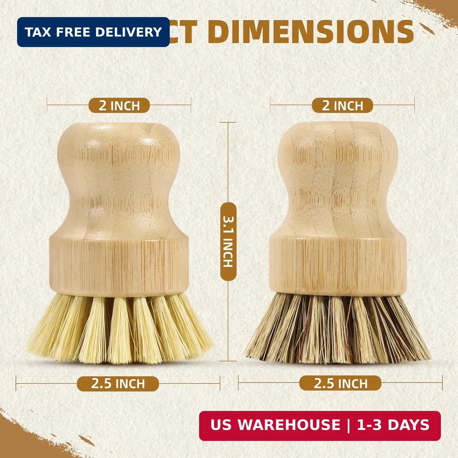 4 Pack Bamboo Dish Brush Set, Natural Palm Dish Scrubber for Pots and Vegetables