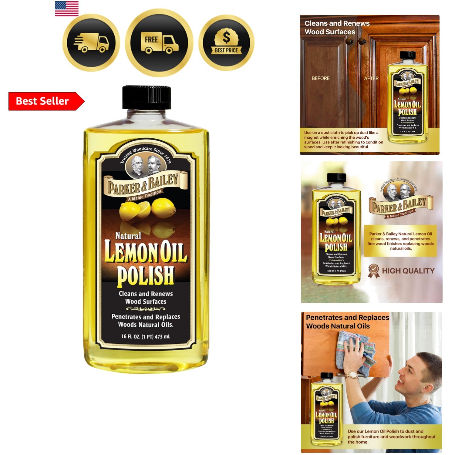 Lemon Oil Polish, Natural Lemon Scented Furniture Cleaner & Wood Table Cleane…