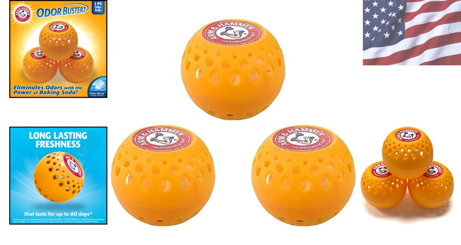 Arm & Hammer Deodorizer Odor Busterz, Clean Burst, 60-Day Freshness, 3 Pack