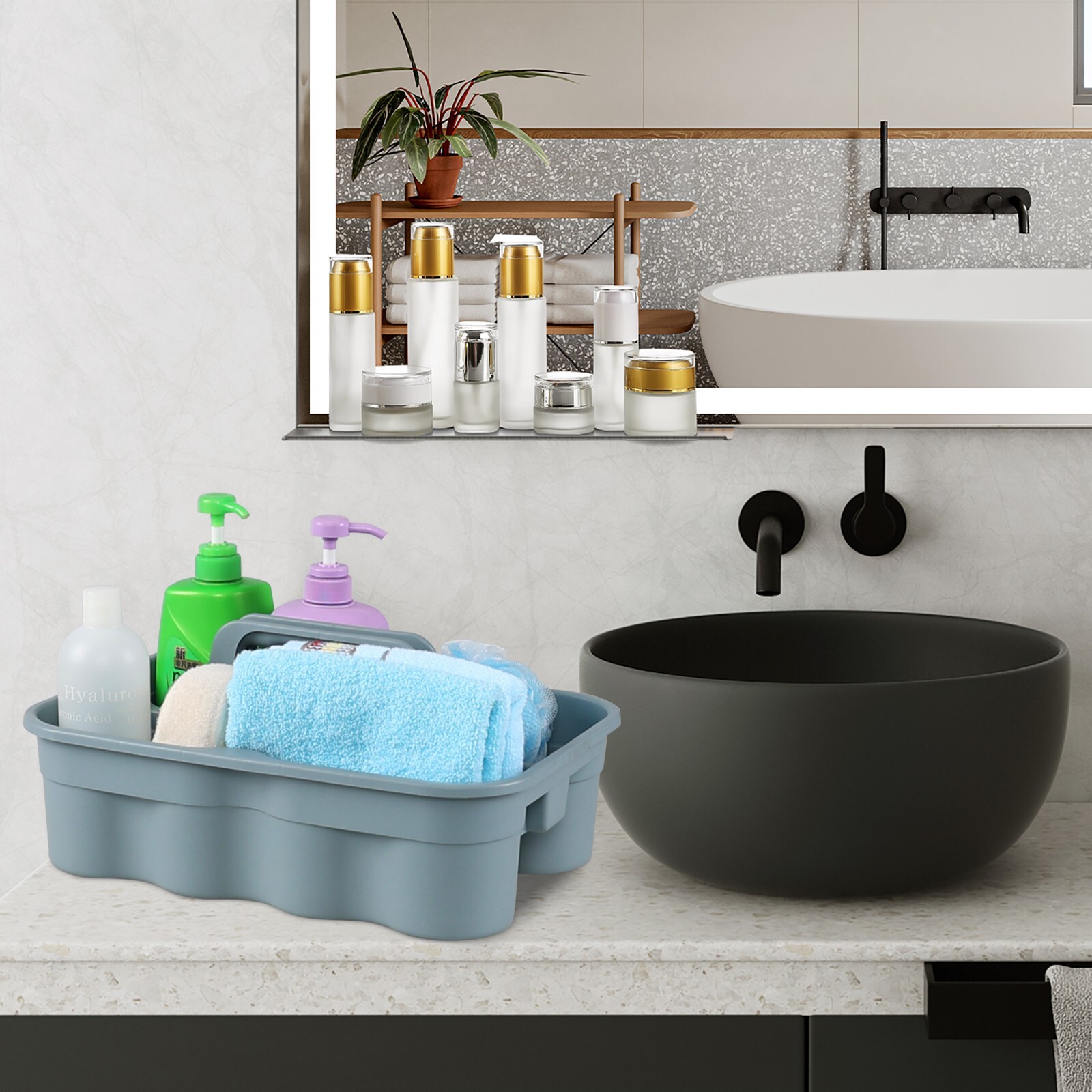 4/6-Packs Plastic Large Cleaning Caddy with Handle Commercial Tools Supply, Grey