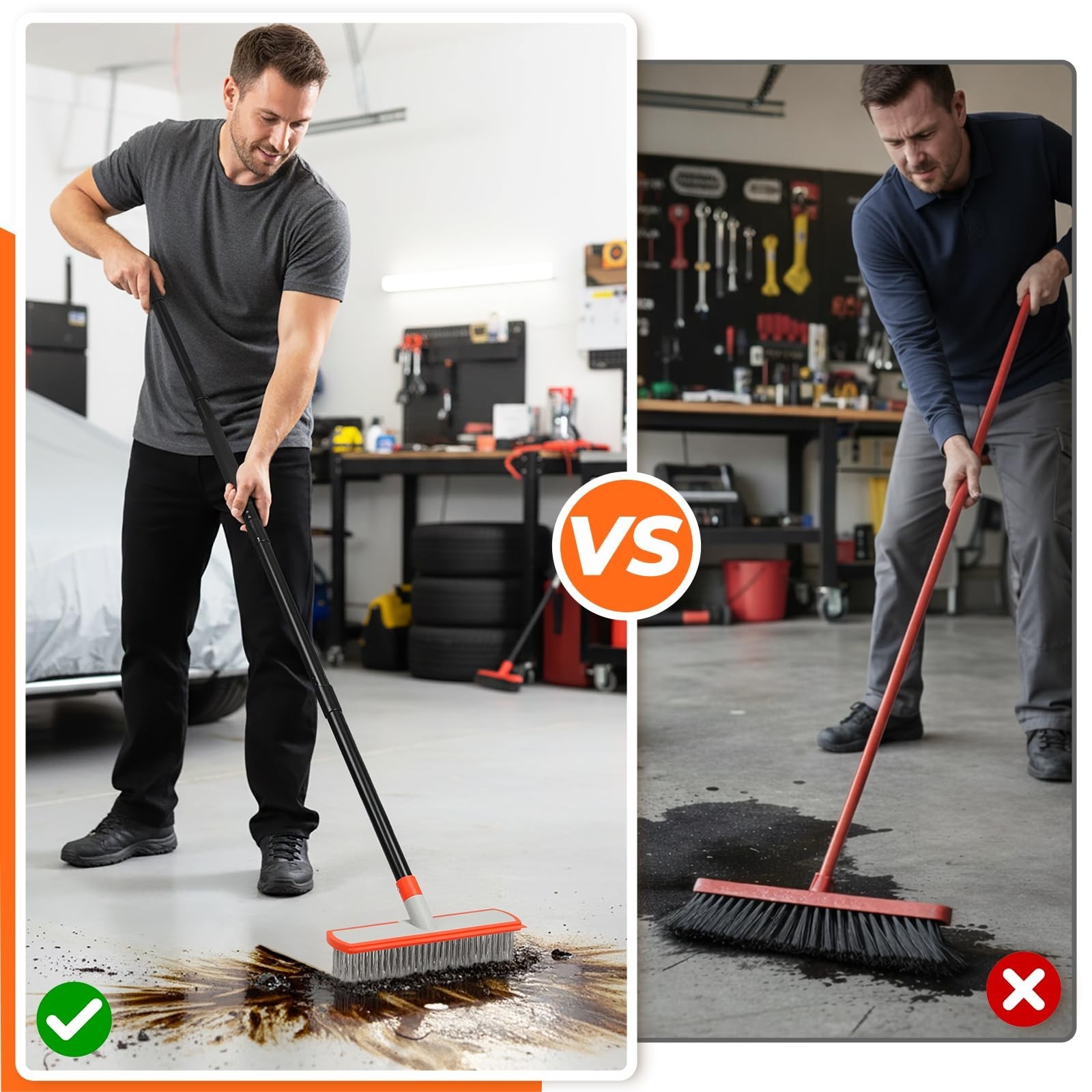 Heavy Duty Stainless Steel Concrete Brush with Long Handle – Outdoor Broom for C