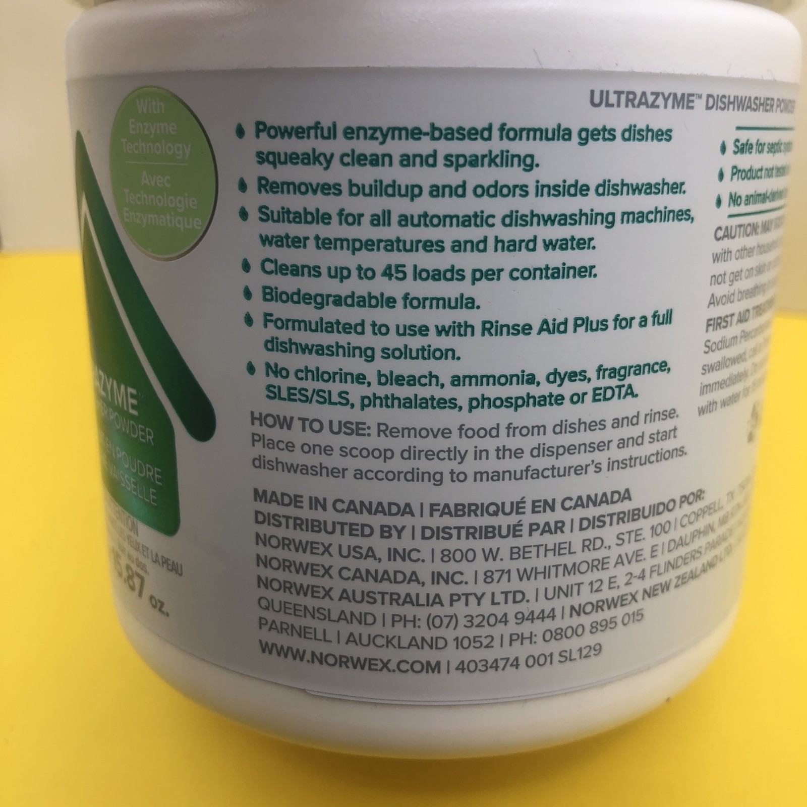 NEW Norwex, UltraZyme Dishwasher Powder 450g/15.87oz