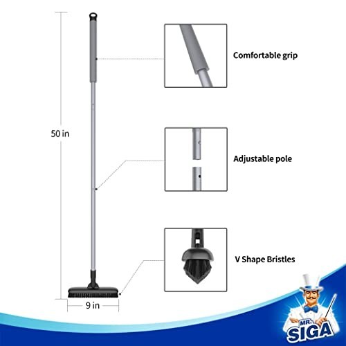 Heavy Duty Grout Scrub Brush 50 Inch Long Handle Stiff Bristles Tile Floor