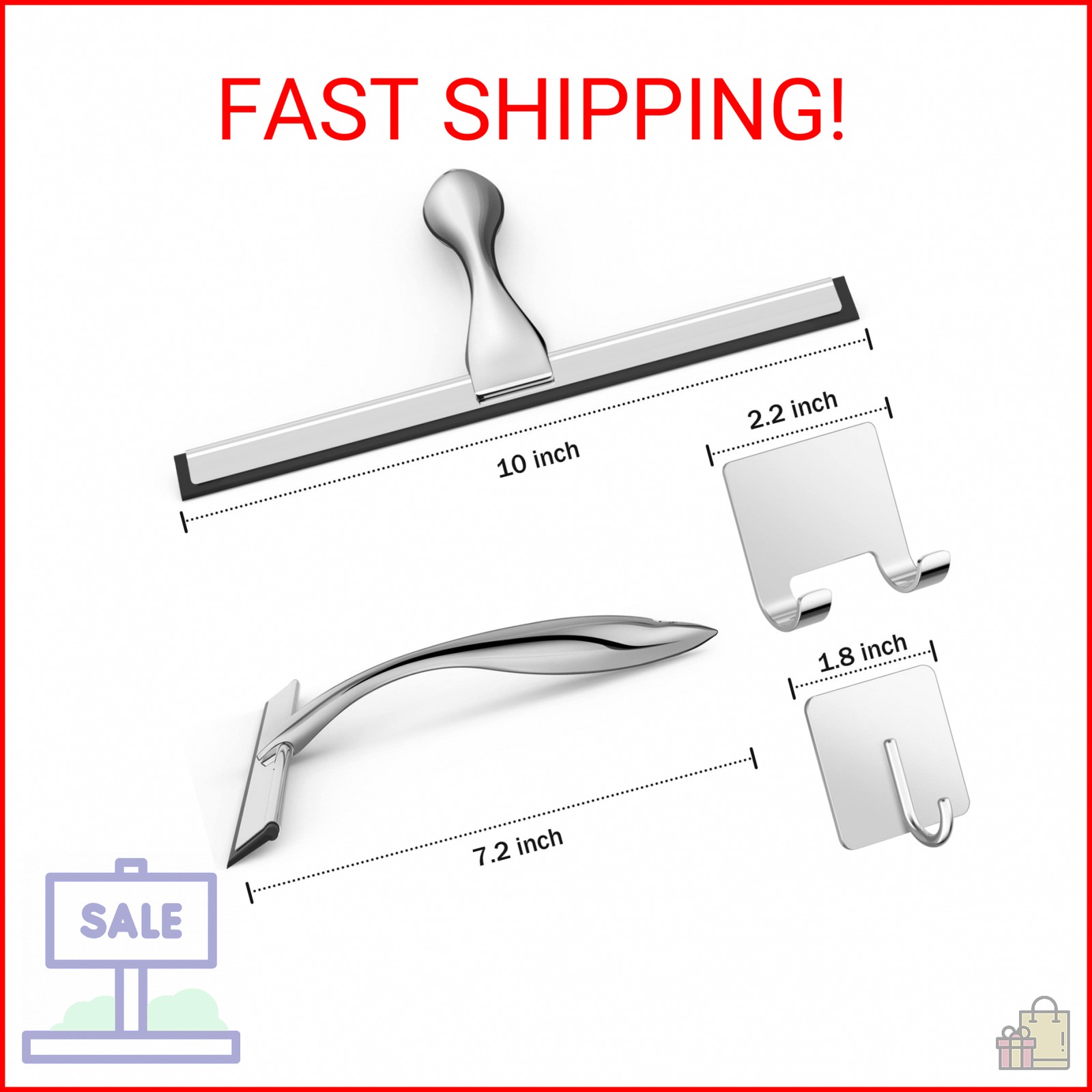 All-Purpose Stainless Steel Shower Squeegee for Shower Glass Door with 2 Adhesiv