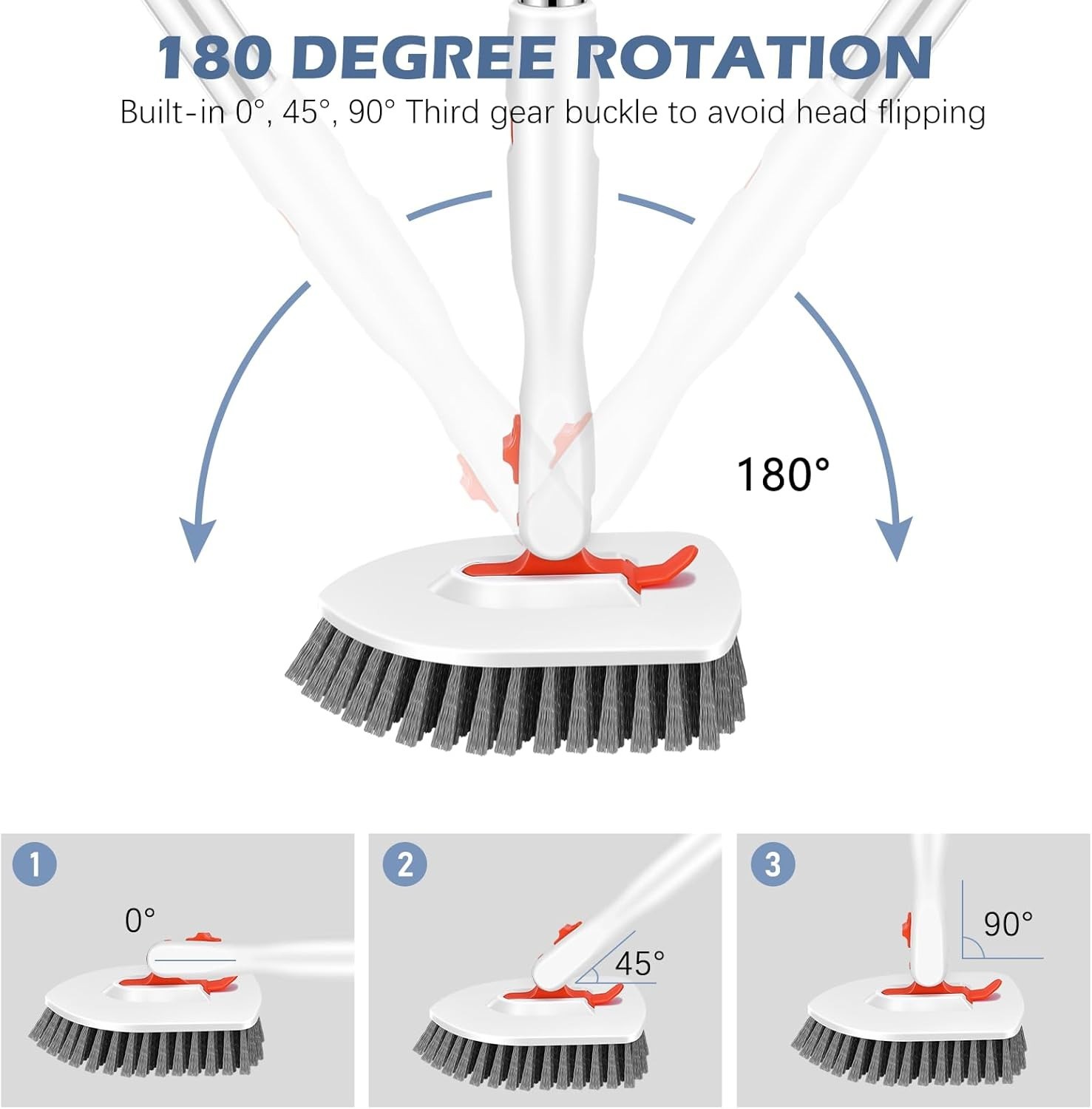 Effortless 52-Inch Floor Scrubber with V-Shaped Grout Brush & Detachable Heads