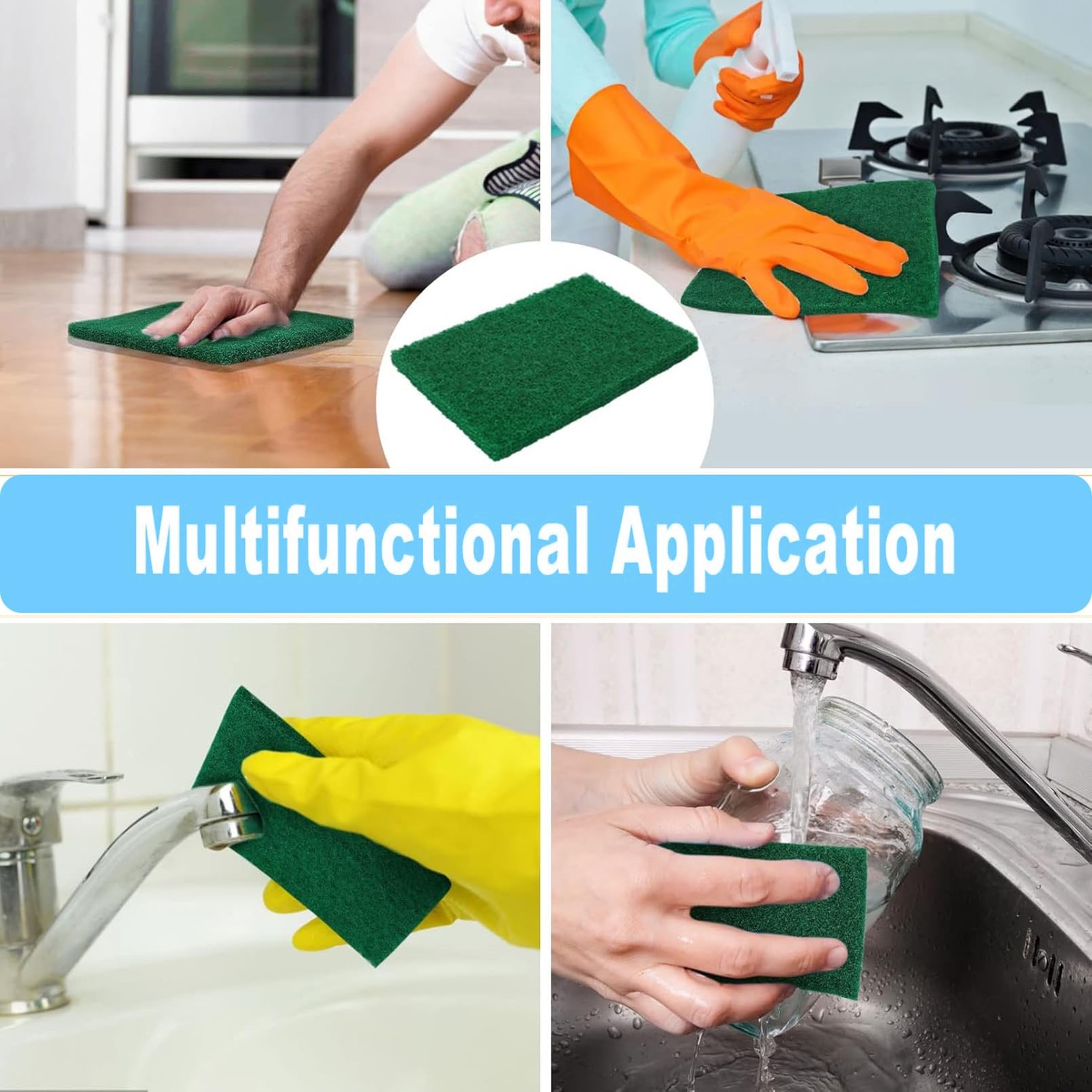 100 Pcs Scouring Pads, 4 x 6 inch Green Scrub Pads, Non Scratch Household Scr…