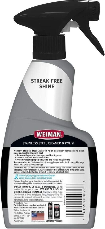 Weiman Stainless Steel Cleaner and Polish Trigger Spray – Protects Against 12 Oz