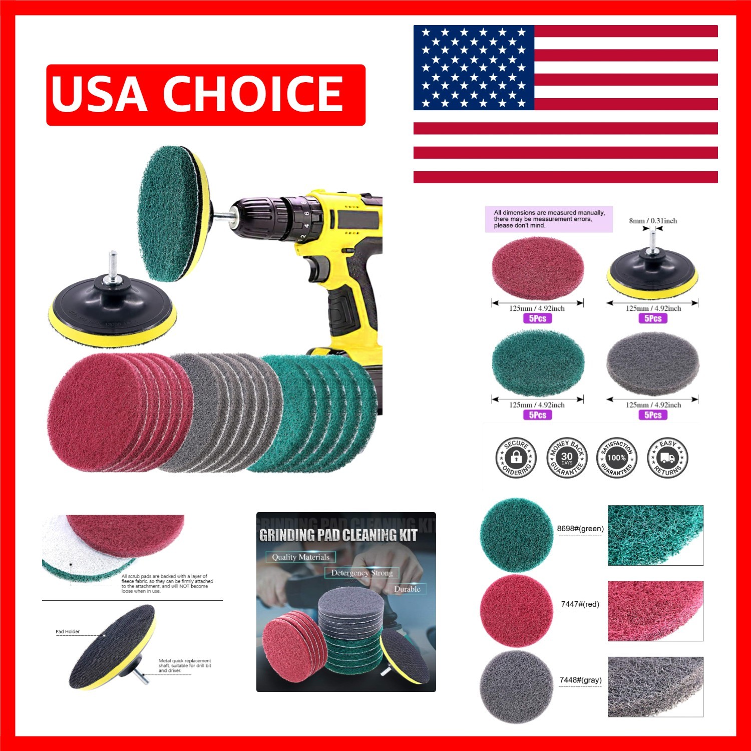 16Pcs 5-Inch Drill-Powered Scrubbing Pads Kit – Abrasive Cleaning Solution