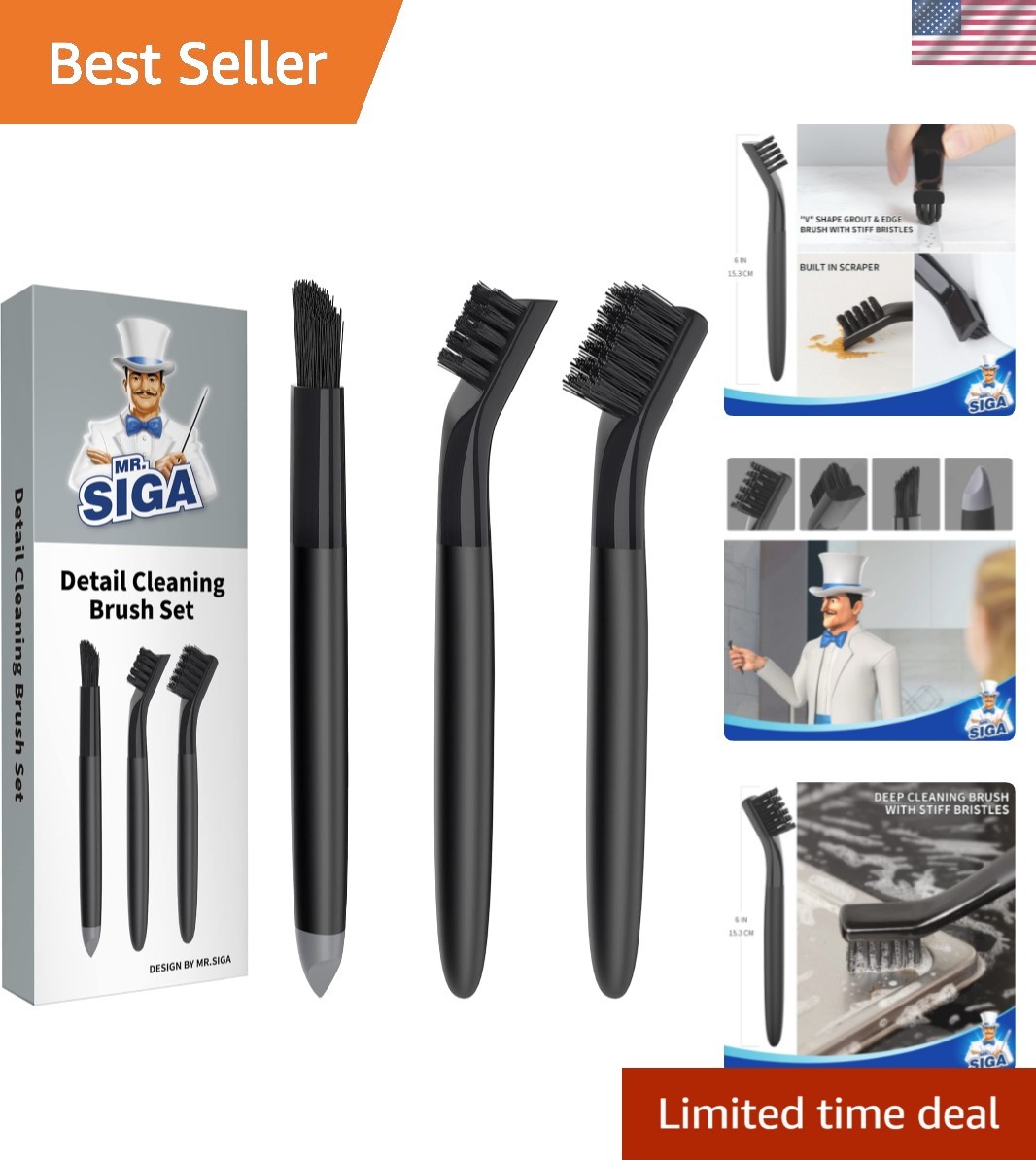 Grout Cleaner Brush Set, Detail Cleaning Brush Set for Tiles, Sinks, Drains, …