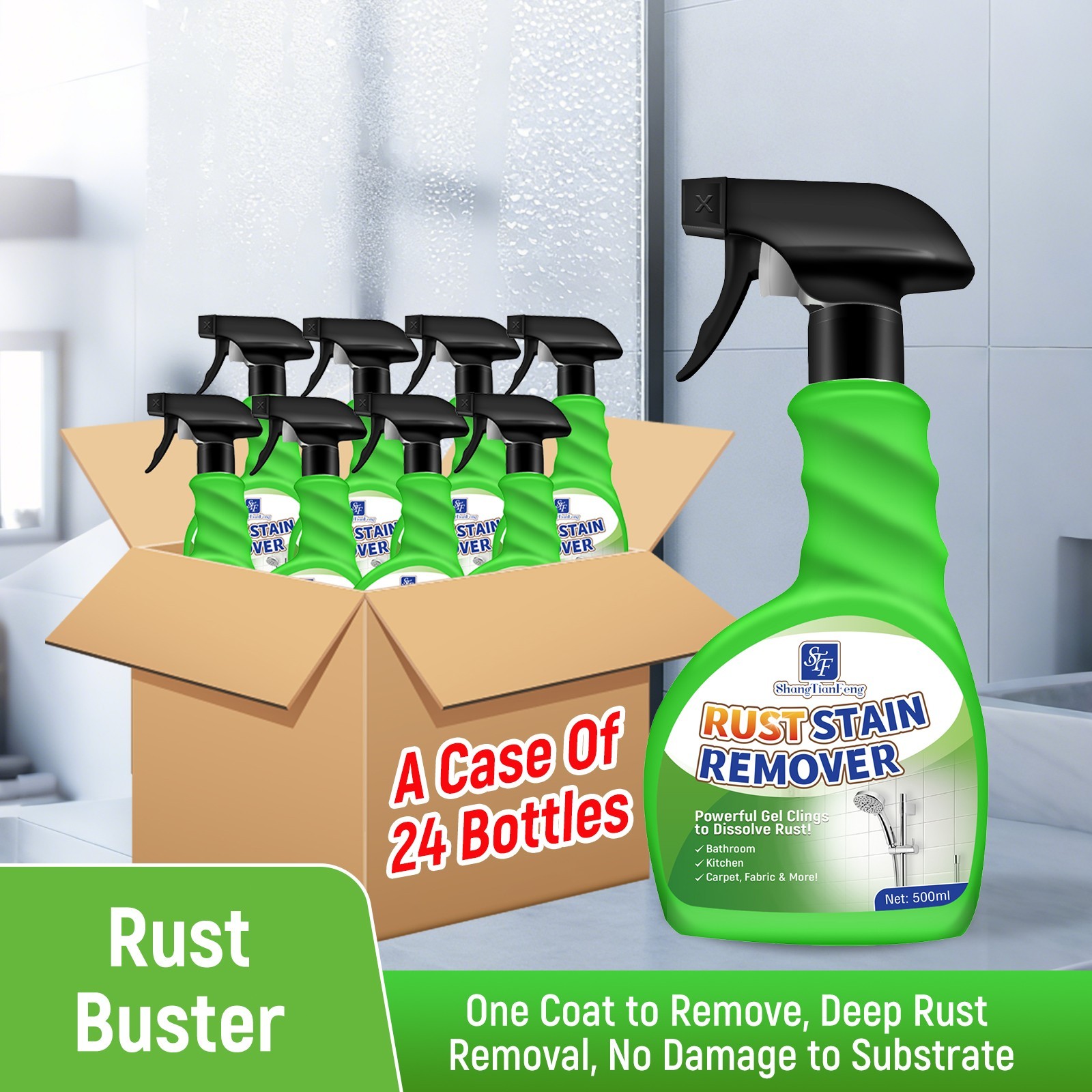 Upgraded Rust & Limescale Remover Spray, Dissolves Rust & Hard Water Stains 24