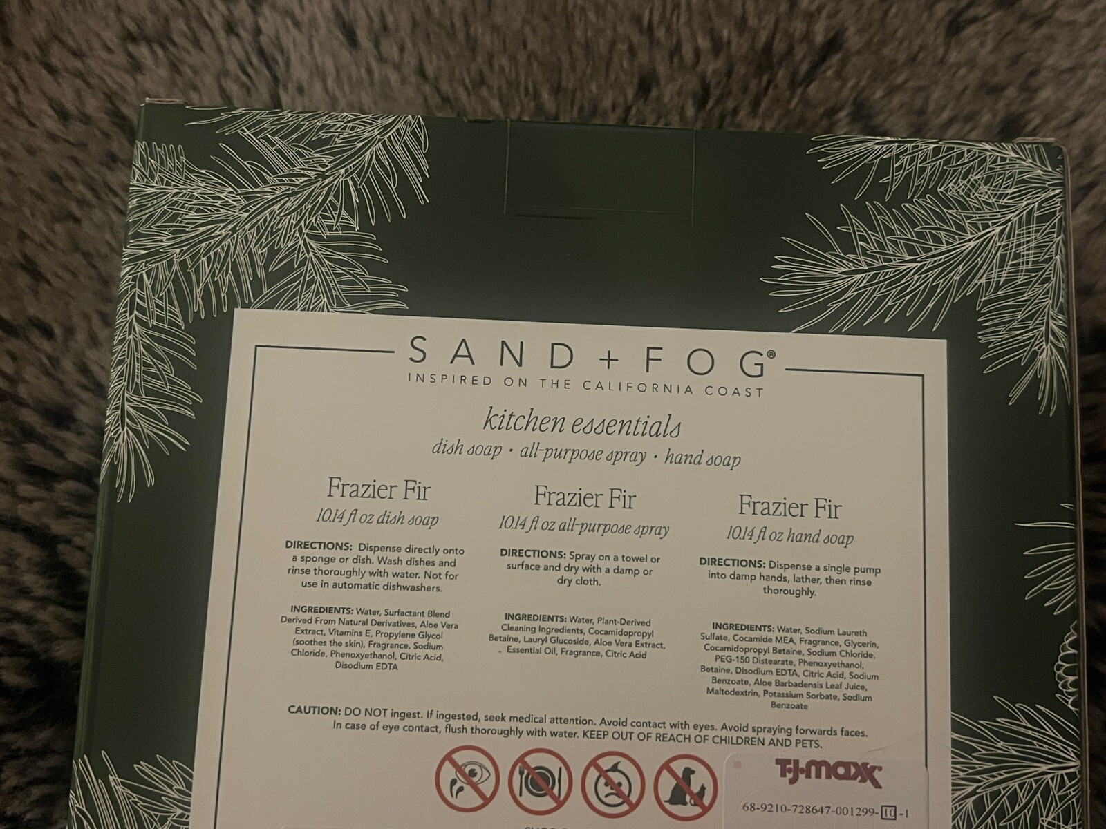 Sand + Fog FRAZIER FIR Kitchen Essentials 3 Piece Gift Set 10 Oz. Each Soap/Spra