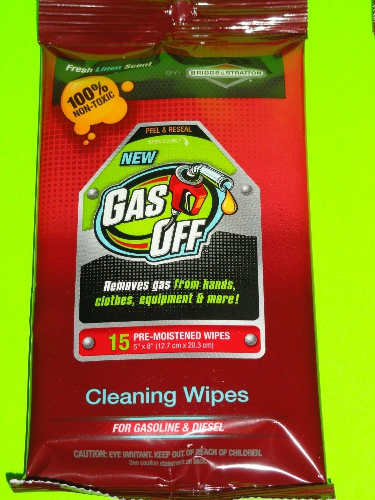 11x 15 Pk= 165 Briggs & Stratton Gas Off Hand/Surface Cleaning Wipes Linen Scent