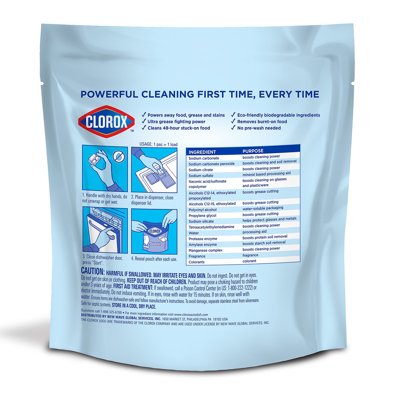 Clorox Triple Action Dishwasher Detergent Pacs 16 Count Ultra Grease Cleaning