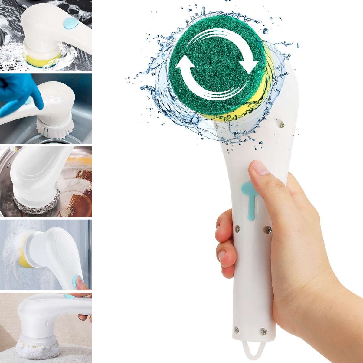5 in 1 Electric Spin Scrubber Cordless Cleaning Brush Rotating Bathroom Clean US