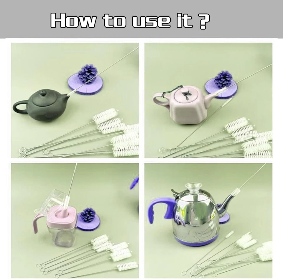 Nylon Straw Brush Cleaner Bottle Tube Pipe Small Long Cleaning 10Pcs Set USA Lot