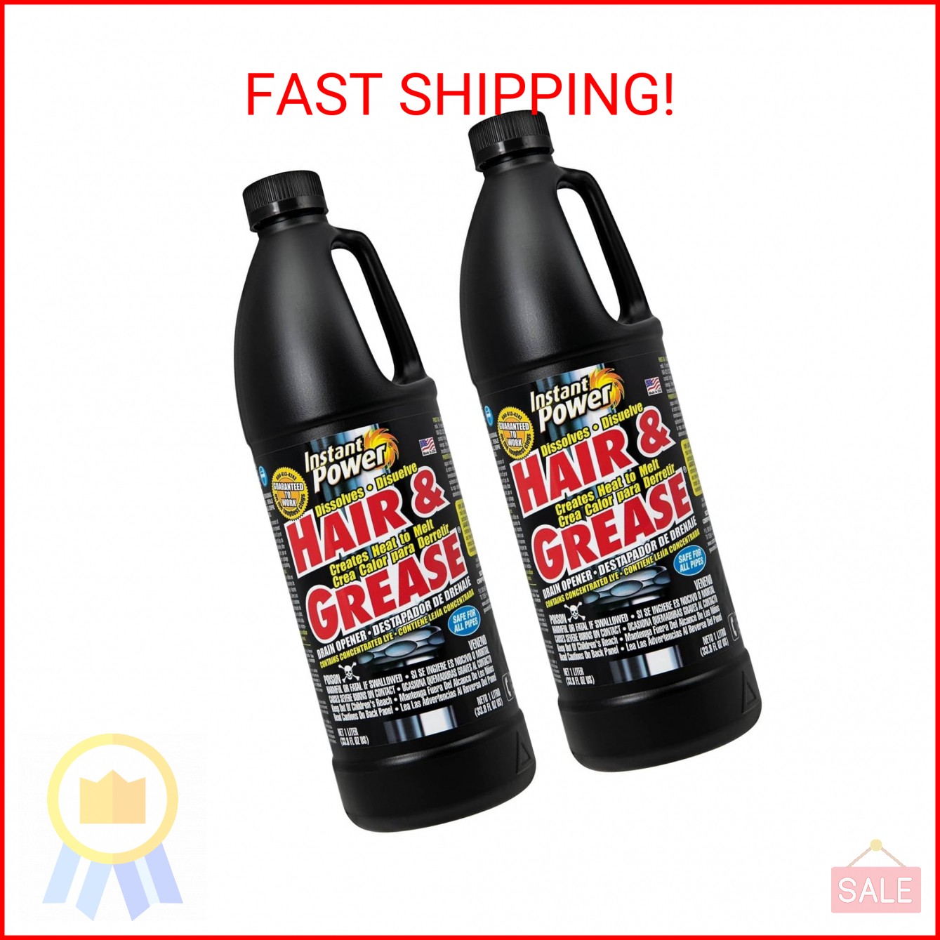 Instant Power Hair and Grease Drain Cleaner – Shower Drain & Sink Cleaner, Liqui