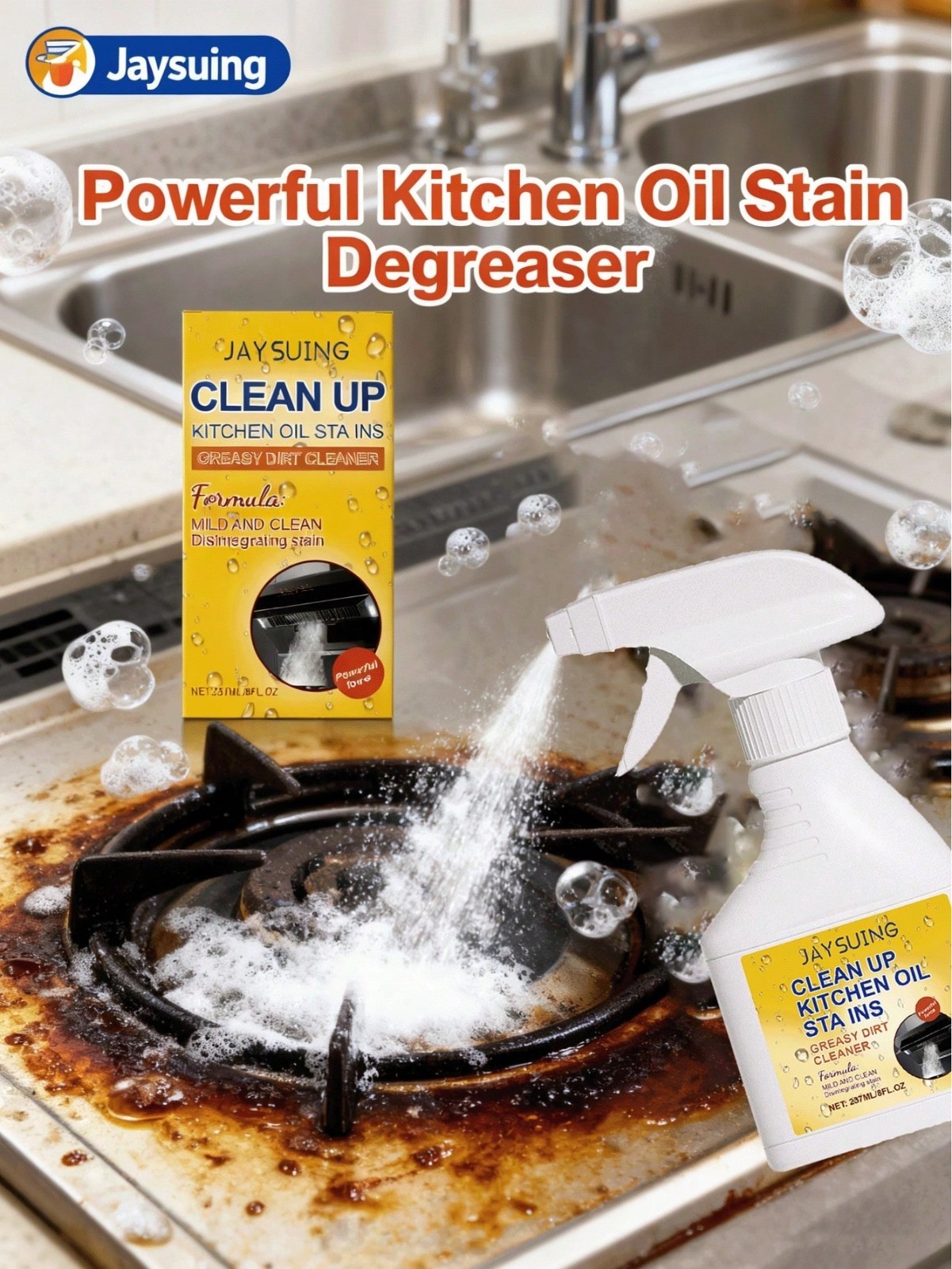 Jaysuing Kitchen Degreaser Spray 237mL (8 fl oz) Fresh Smell Multi-Effect