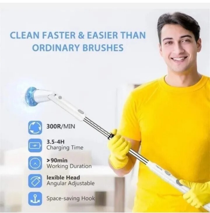 Electric Scrubtastic Rechargeable Cordless Spin Scrubber 4 Head Car Cleaning Mop