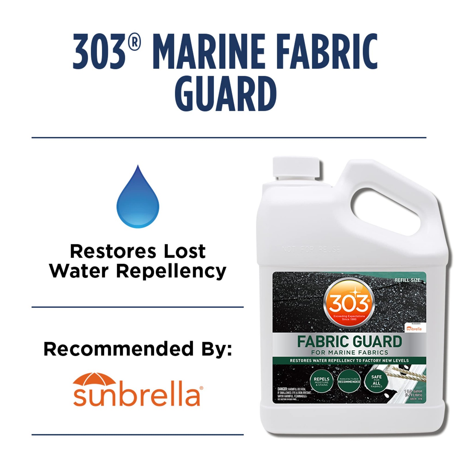 303 Products Marine Fabric Guard – Water 128 Fl Oz (Pack of 1), White