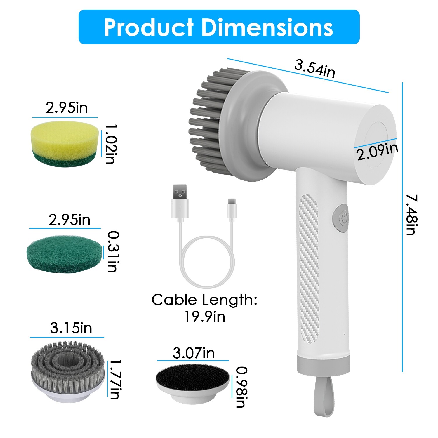 Electric Handheld Spin Scrubber Portable Cordless Cleaning Brush Shower Scrubber