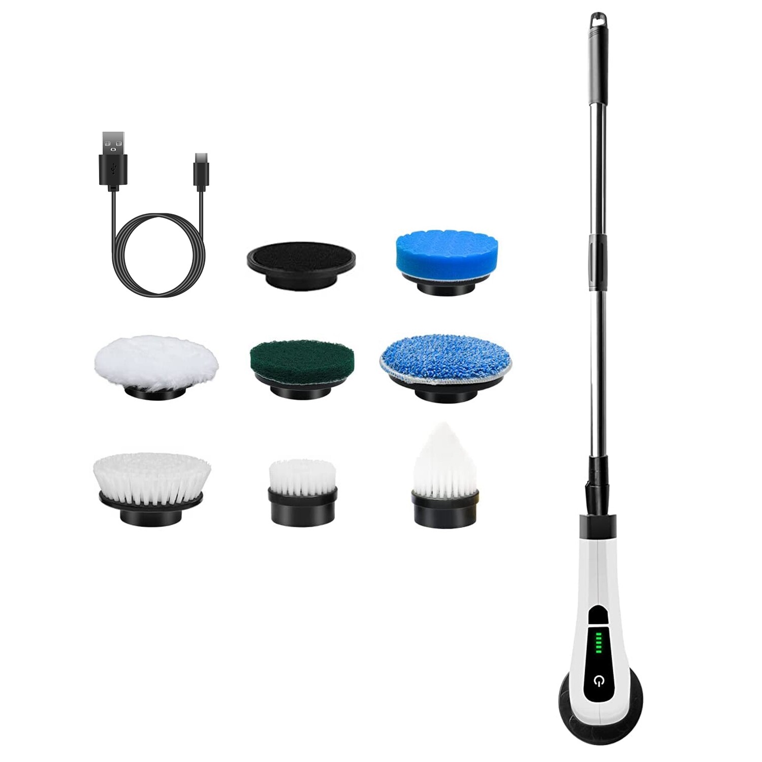 Cordless Electric Spin Scrubber W/ Telescopic Extension Arm &8 Replaceable Heads