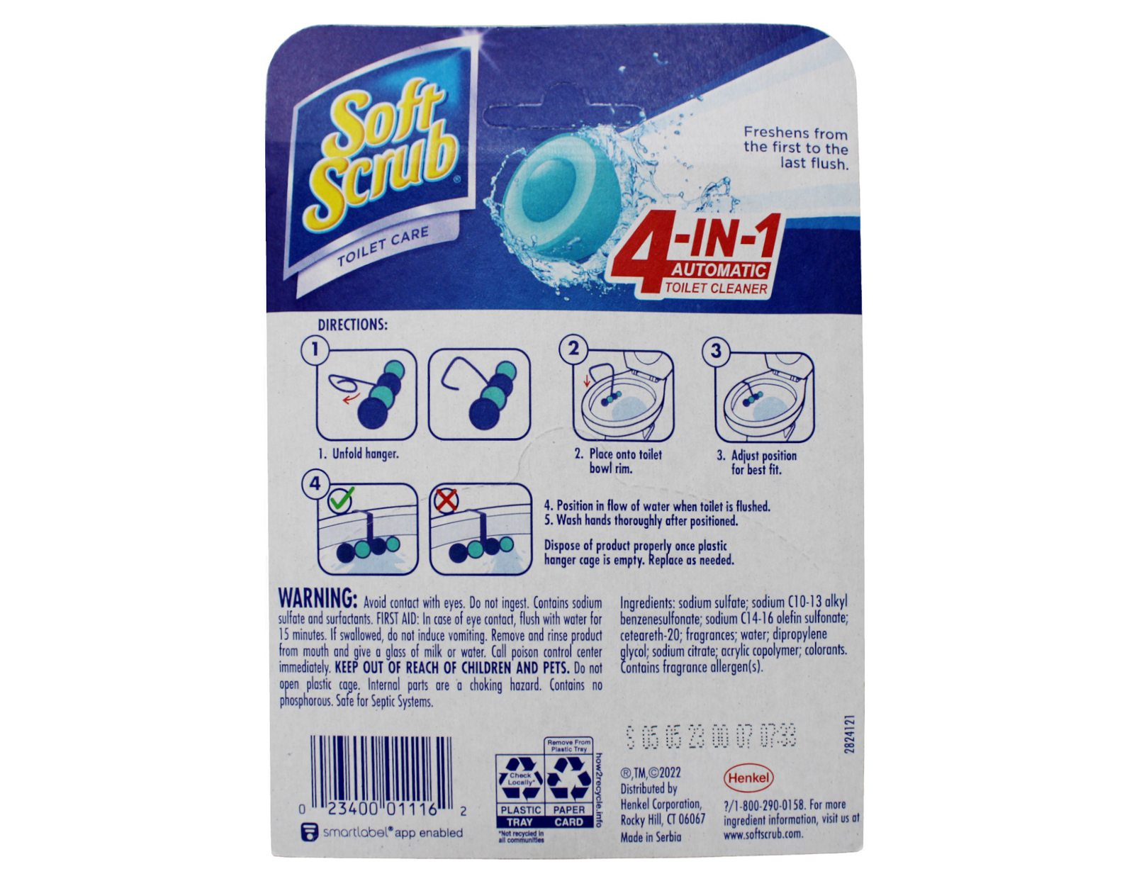 Soft Scrub 4-in-1 Rim Hanger Toilet Bowl Cleaner Sapphire Waters 1 Count 6 Pack