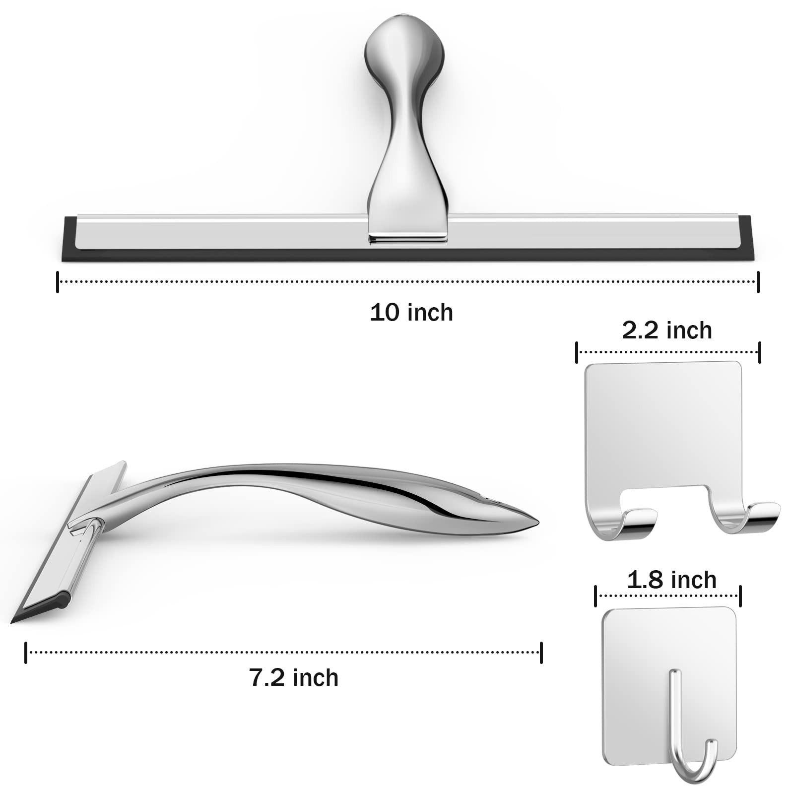 AllPurpose Stainless Steel Shower Squeegee for Shower Glass Door with 2 Adhes…