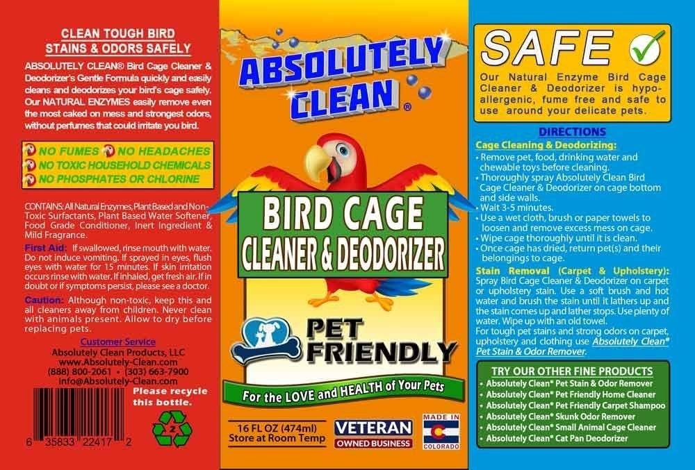 Absolutely Clean Bird Cage Cleaner Deodorizer 16oz 1-Pack Natural Enzymes
