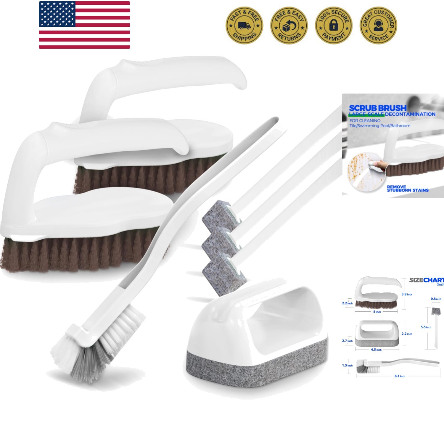 7 Pack Deep Cleaning Brush Set, Scrub Brush, Grout Brush, Pool Brush, Scrub P…