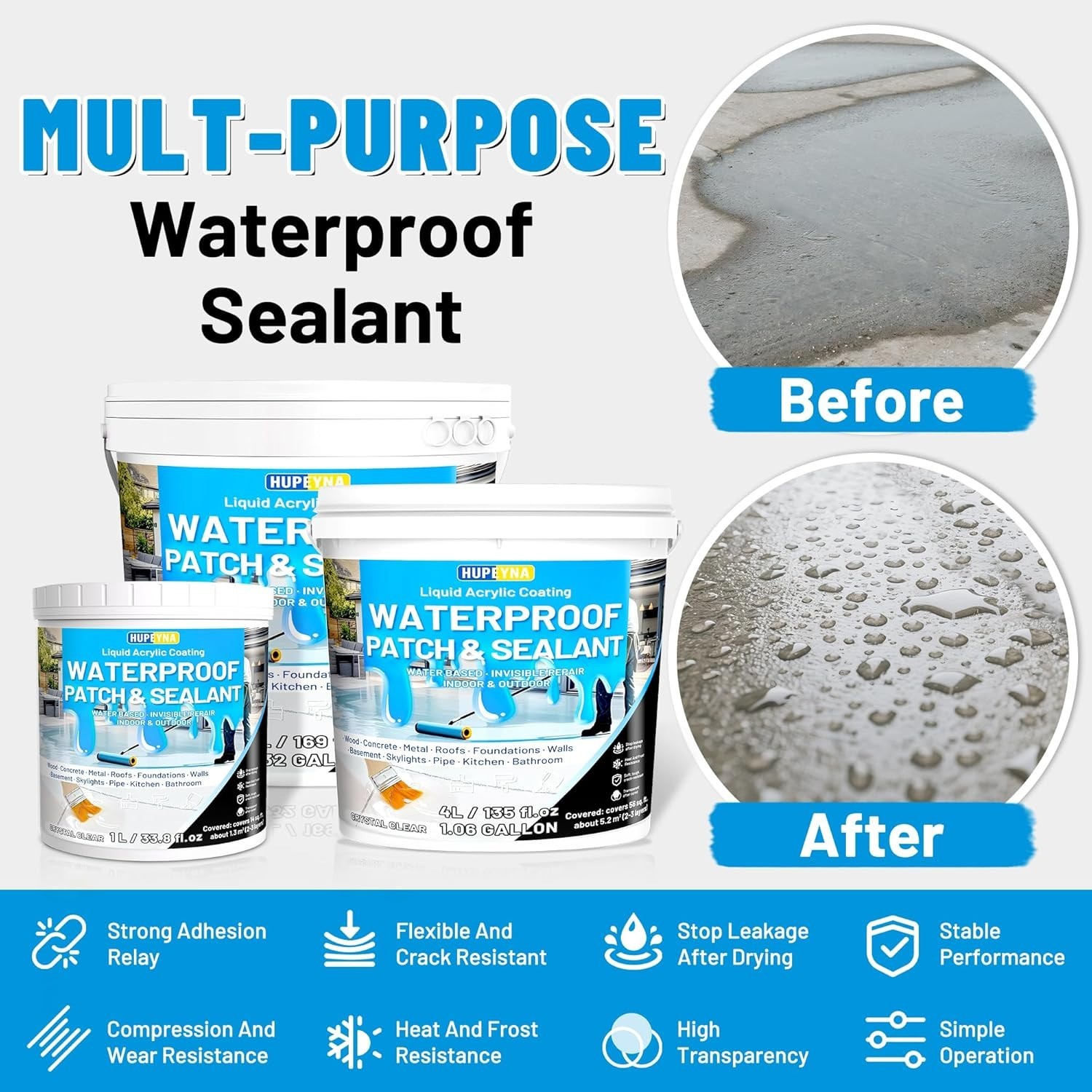 4L Hupeyna Waterproof Sealant, Liquid Transparent Waterproof Coating Repairing