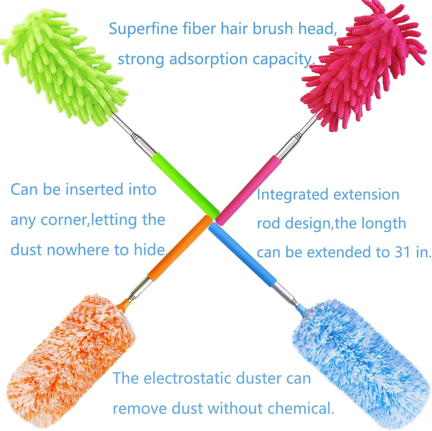 Extendable Microfiber Chenille Duster 4 Pack Bendable Head Telescoping Pole