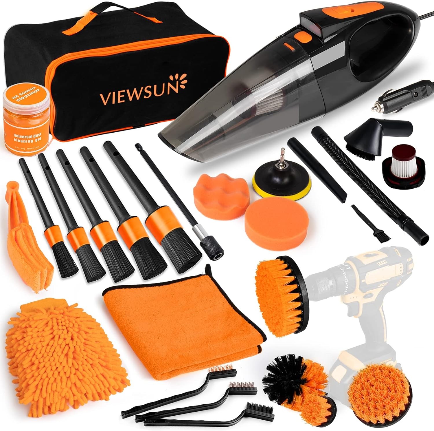 Car Cleaning Kit,CarInterior Detailing with Handheld Vacuum,Complete Accessories