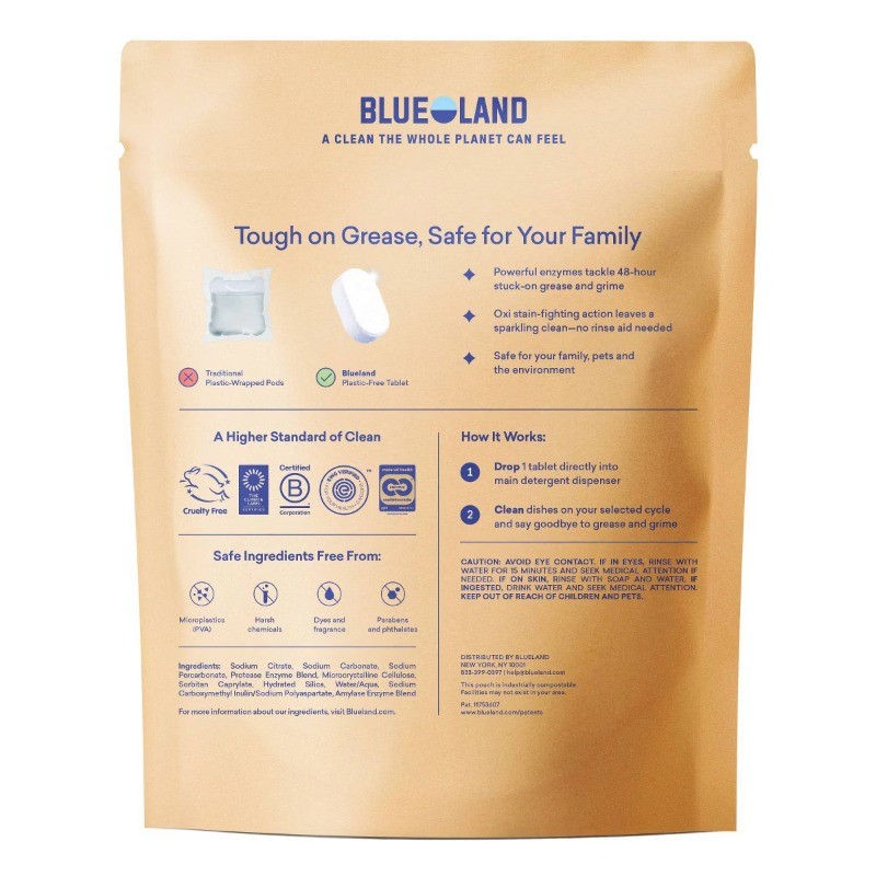 Blueland Fragrance Free Dishwasher Detergent Tablets – 9.5oz/40ct:Hypoallergenic